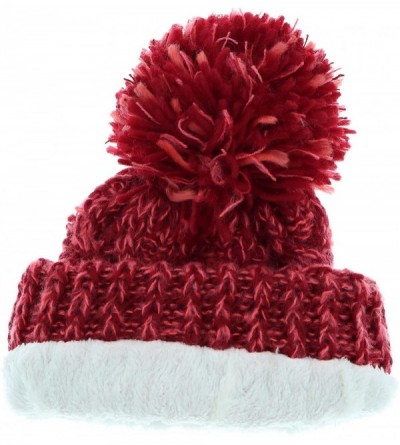 Skullies & Beanies Women's Sherpa Lined Knit Pom Pom Beanie Hat - Burgundy- Rose - CL18A6GU4GD $11.99