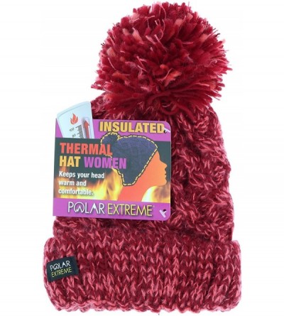 Skullies & Beanies Women's Sherpa Lined Knit Pom Pom Beanie Hat - Burgundy- Rose - CL18A6GU4GD $11.99