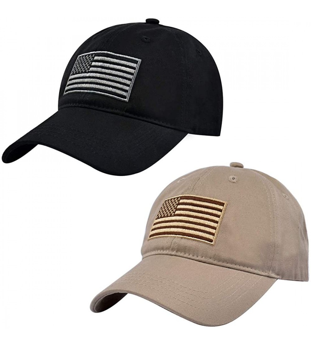 Baseball Caps Baseball Cap American Flag Hat Classic Adjustable Plain Hat 2 Pieces - Black+khaki - CZ1923ACD78 $11.06