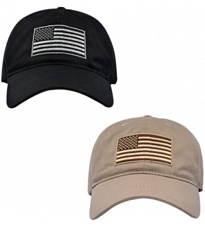 Baseball Caps Baseball Cap American Flag Hat Classic Adjustable Plain Hat 2 Pieces - Black+khaki - CZ1923ACD78 $11.06