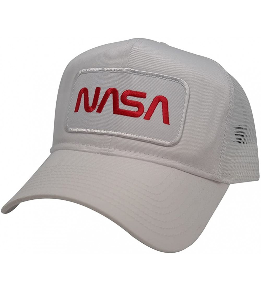 Baseball Caps NASA Worm Red Text Patched Mesh Baseball Cap - White - CJ12B0KORIV $12.62