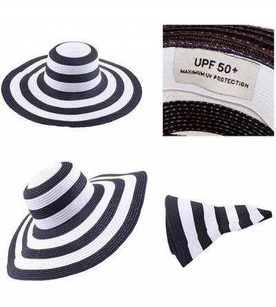 Sun Hats Women' s Summer Pure Sunshade Straw Cap Floppy Big Bow Knot Beach Sun Hat 002 - Black-white Strip - CO18WEIYU00 $7.62