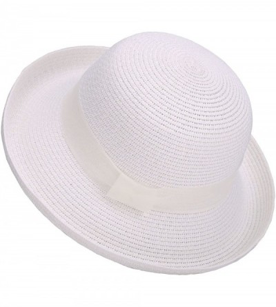 Sun Hats Womens Foldable UPF 50+ Structured Curved Wide Brim Bucket Straw Sun Hat - White - CP180ZG8XUG $35.17