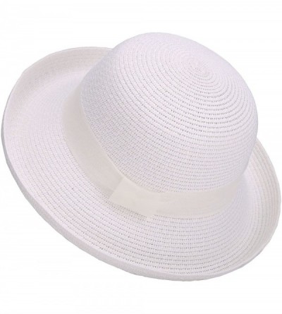 Sun Hats Womens Foldable UPF 50+ Structured Curved Wide Brim Bucket Straw Sun Hat - White - CP180ZG8XUG $14.07