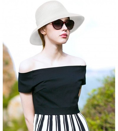 Sun Hats Womens Foldable UPF 50+ Structured Curved Wide Brim Bucket Straw Sun Hat - White - CP180ZG8XUG $14.07