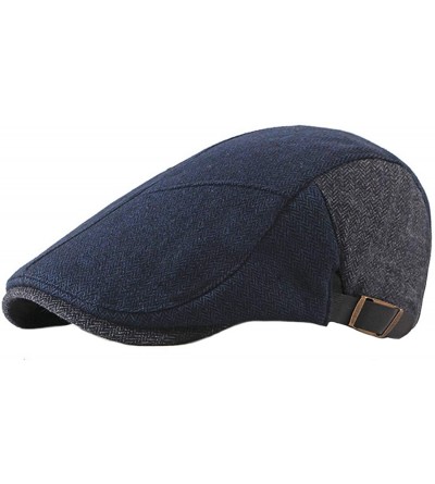 Newsboy Caps Men's Retro Peaked Cap Tweed Wool Newsboy Cabbie Caps Adjustable Beret - Blue - CR192563EEK $16.12