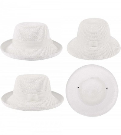 Sun Hats Womens Foldable UPF 50+ Structured Curved Wide Brim Bucket Straw Sun Hat - White - CP180ZG8XUG $14.07