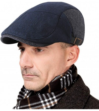 Newsboy Caps Men's Retro Peaked Cap Tweed Wool Newsboy Cabbie Caps Adjustable Beret - Blue - CR192563EEK $16.12