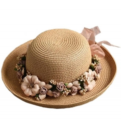 Sun Hats Flower Sun Hat Ladies Beach Hat Fedora Womens Summer Spring Hawaiian Bowknot Straw Hats - Adult Beige - CP18DWH0W83 ...
