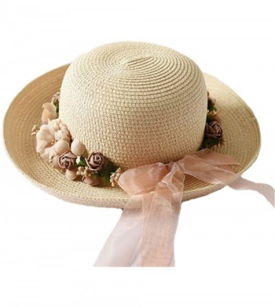 Sun Hats Flower Sun Hat Ladies Beach Hat Fedora Womens Summer Spring Hawaiian Bowknot Straw Hats - Adult Beige - CP18DWH0W83 ...
