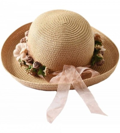 Sun Hats Flower Sun Hat Ladies Beach Hat Fedora Womens Summer Spring Hawaiian Bowknot Straw Hats - Adult Beige - CP18DWH0W83 ...