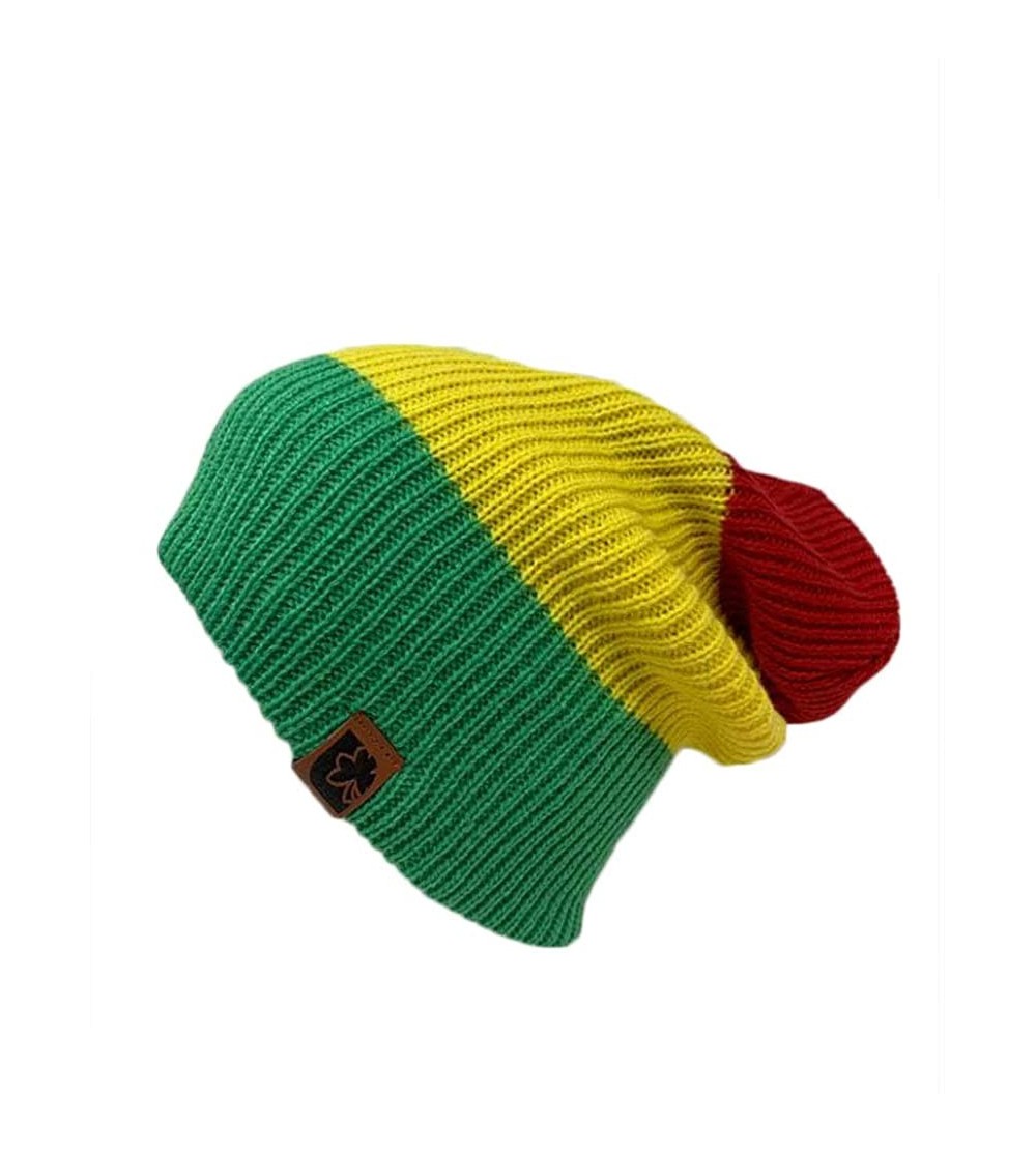 Skullies & Beanies Trendy Warm Soft Stretch Long Beanie - Rasta - CU18ZCNAXIH $11.28