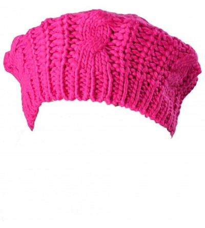 Cold Weather Headbands Womens Beret Hats Winter Warm Knit Baggy Beanie Ski Hat Slouchy Chic Bailey Cap - Hot Pink - CS18INXRO...