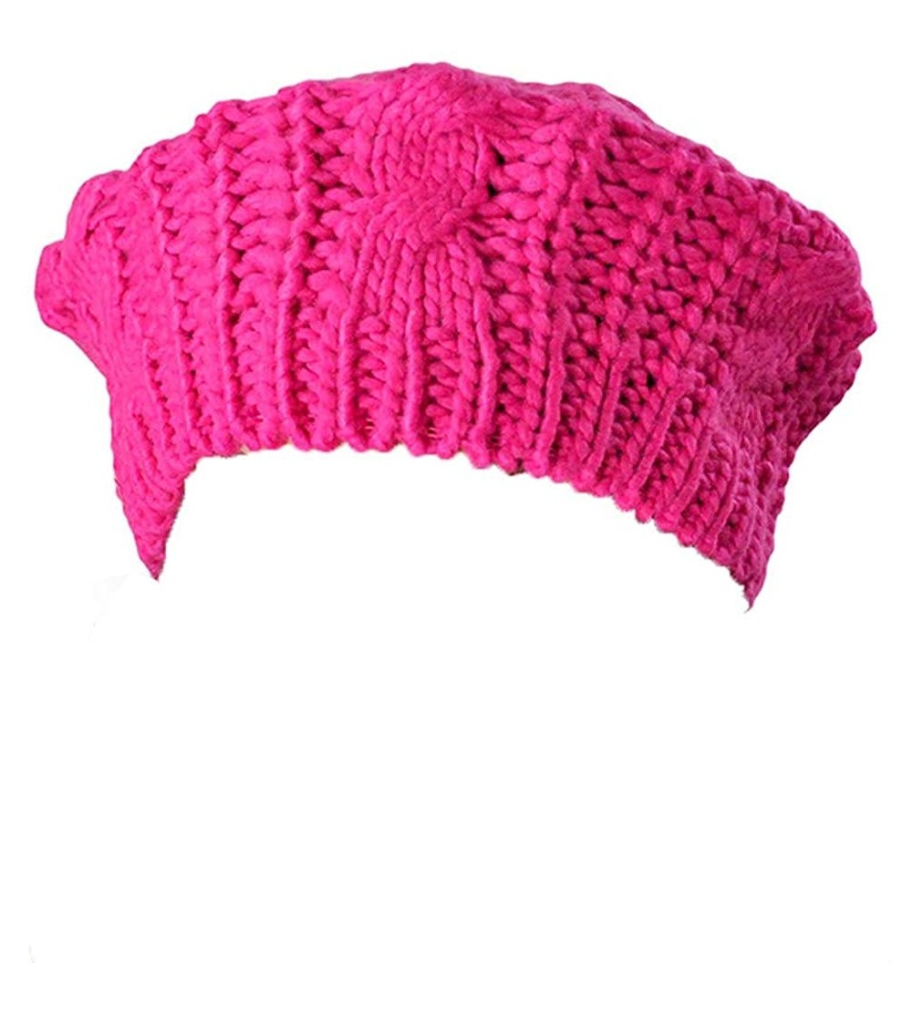 Cold Weather Headbands Womens Beret Hats Winter Warm Knit Baggy Beanie Ski Hat Slouchy Chic Bailey Cap - Hot Pink - CS18INXRO...