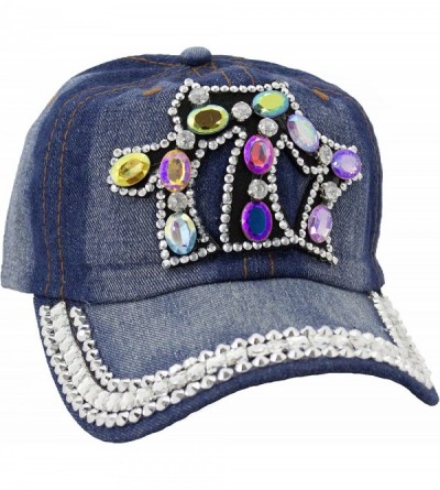 Baseball Caps 777 Studded Rhinestone Denim Cap - CW12992A2J9 $12.78