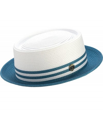 Fedoras Pork Pie Straw Two Tone Hat H-51 - Teal - CM182IOS5SL $38.68