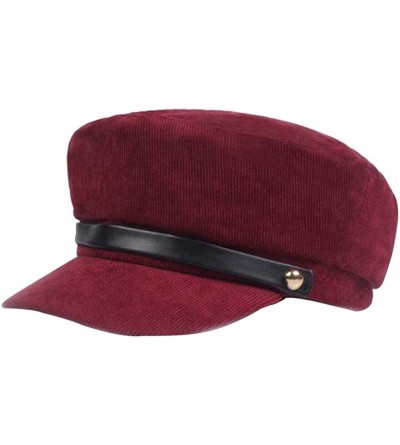 Newsboy Caps Womens Casual Cap Cotton Fisherman Hat Fashion Newsboy Cabbie Cap for Ladies Big Girls(Black) - Wine Red - CZ18K...