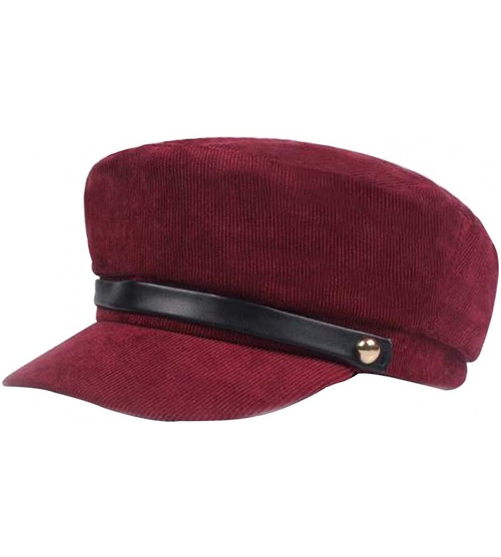 Newsboy Caps Womens Casual Cap Cotton Fisherman Hat Fashion Newsboy Cabbie Cap for Ladies Big Girls(Black) - Wine Red - CZ18K...