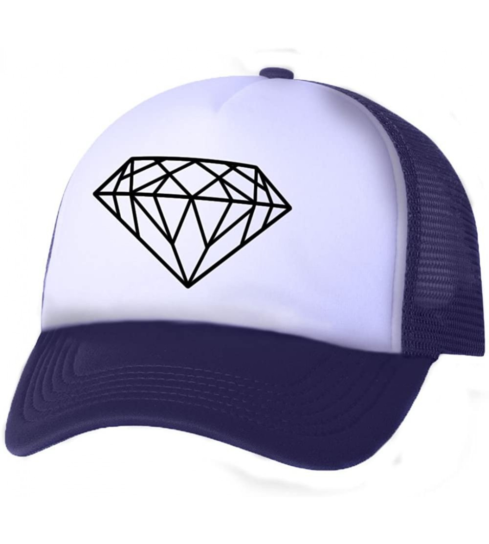 Baseball Caps Diamond Truckers Mesh Snapback hat - White/Navy - CX11NKH1PZV $22.06