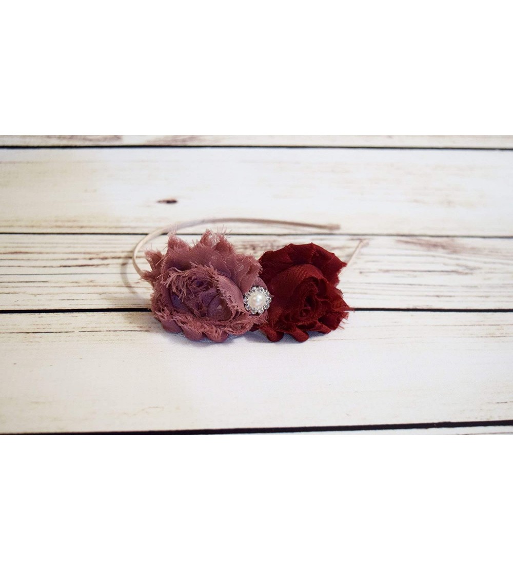 Headbands Handcrafted Dusty Rose and Burgundy Flower Headband - CH184H0E59S $21.59