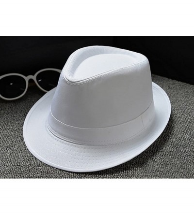 Fedoras Men's Fedora Hat Classical Felt Jazz Cap Brim Costume Party Headwear - White - CJ187LN9QDX $11.46