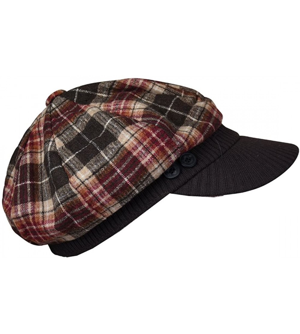Newsboy Caps Brown Plaid Winter Cap with Ribbed Visor - CN12C7H87PF $13.58