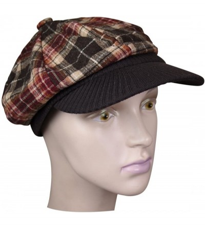 Newsboy Caps Brown Plaid Winter Cap with Ribbed Visor - CN12C7H87PF $13.58