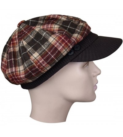 Newsboy Caps Brown Plaid Winter Cap with Ribbed Visor - CN12C7H87PF $13.58