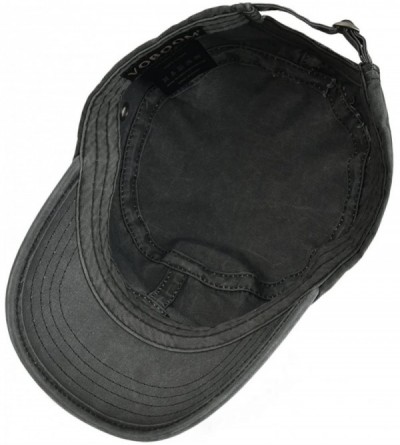 Newsboy Caps Washed Cotton Military Caps Cadet Army Caps Unique Design Vintage Flat Top Cap - Black - CW185ES24XS $12.70