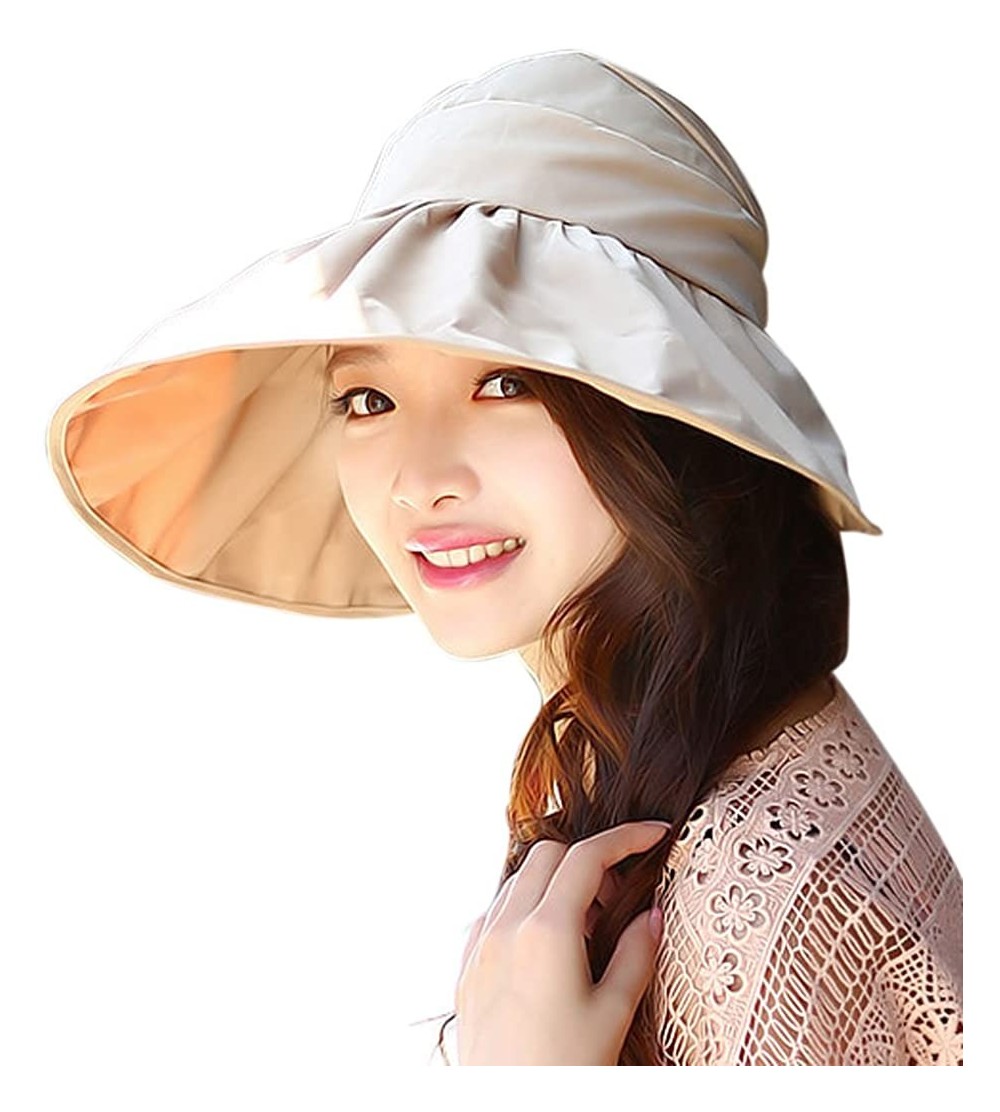 Sun Hats Womens Foldable Anti UV Sun Hat Cap Big Brim Floppy Travel Beach Bucket Hat UPF50+ - Khaki - CX11ZPG6FDH $11.71