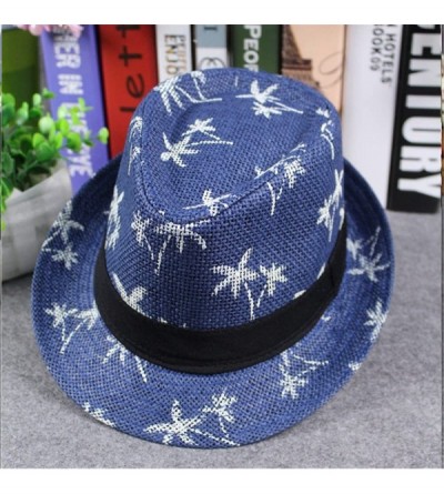 Sun Hats Womens Sun Hat Floppy Foldable Ladies Women Maple Leaf Straw Beach Summer Hat Cap - Blue - CA18IQ7IGCH $11.19