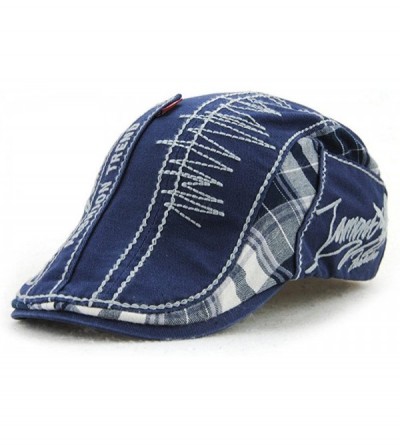 Newsboy Caps Men Cotton Washed Beret Hat Buckle Adjustable Paper Boy Newsboy Cabbie Cap - Blue D - CS1872TNIA7 $24.36