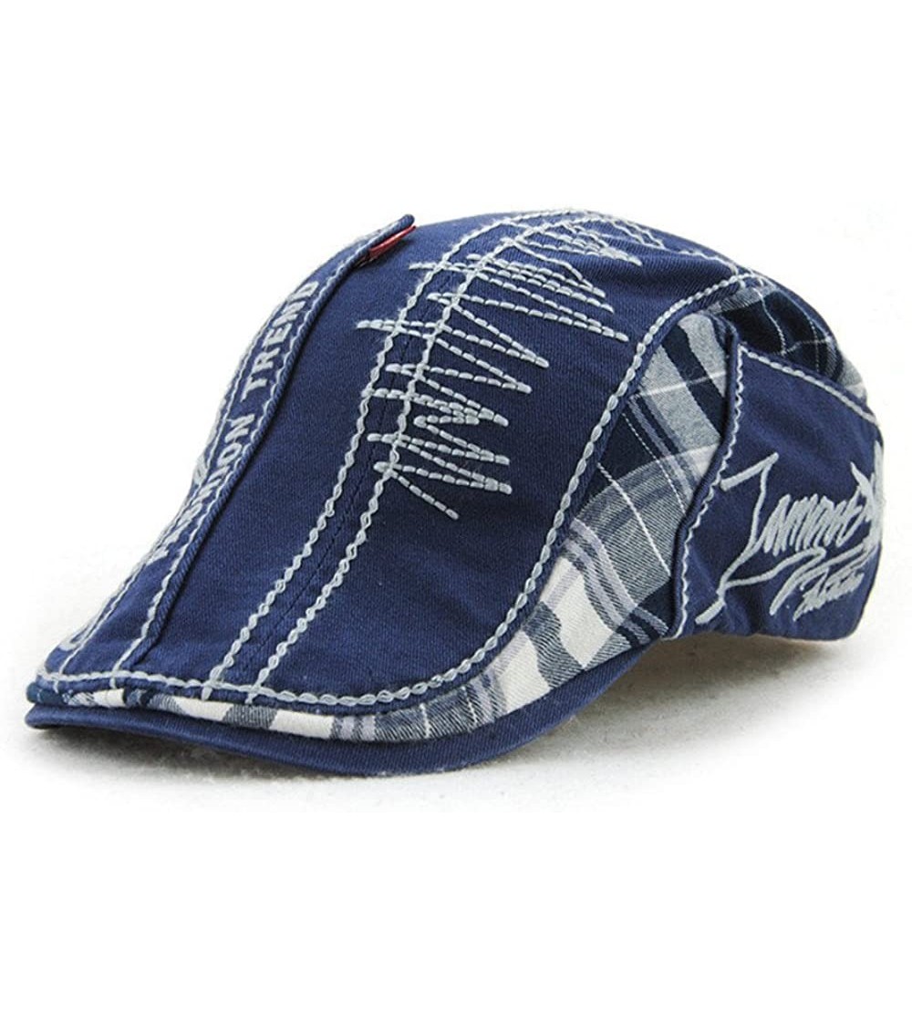 Newsboy Caps Men Cotton Washed Beret Hat Buckle Adjustable Paper Boy Newsboy Cabbie Cap - Blue D - CS1872TNIA7 $12.02
