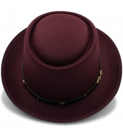 Bucket Hats Pork Pie Felt Hat Autumn and Winter Fedoras for Women Short Brim Elegant Casual Jazz Caps - Wine Red - CM18IGG2OE...