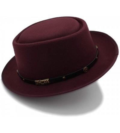 Bucket Hats Pork Pie Felt Hat Autumn and Winter Fedoras for Women Short Brim Elegant Casual Jazz Caps - Wine Red - CM18IGG2OE...