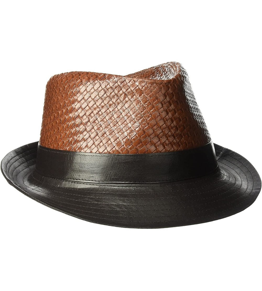 Fedoras Men's Faux Leather Basketweave Fedora - Brown - CT11HZ0II27 $34.18