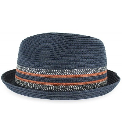 Fedoras Belfry Men Women Summer Straw Trilby Fedora Hat in Blue Tan Black - Dax Blknavy - C918YURQU54 $47.61