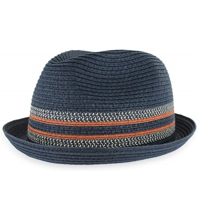 Fedoras Belfry Men Women Summer Straw Trilby Fedora Hat in Blue Tan Black - Dax Blknavy - C918YURQU54 $47.61