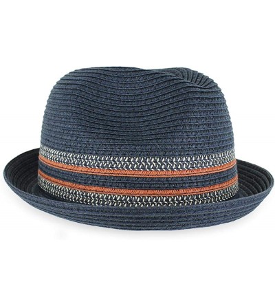 Fedoras Belfry Men Women Summer Straw Trilby Fedora Hat in Blue Tan Black - Dax Blknavy - C918YURQU54 $47.61