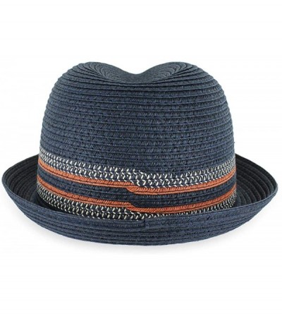Fedoras Belfry Men Women Summer Straw Trilby Fedora Hat in Blue Tan Black - Dax Blknavy - C918YURQU54 $47.61