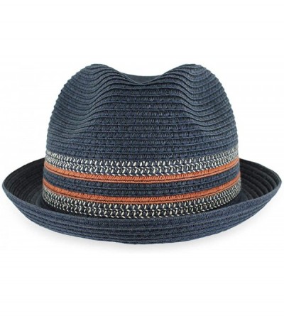 Fedoras Belfry Men Women Summer Straw Trilby Fedora Hat in Blue Tan Black - Dax Blknavy - C918YURQU54 $47.61