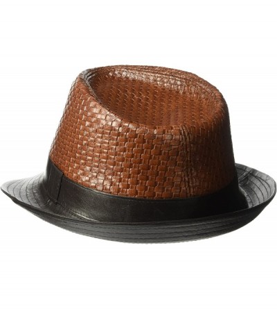 Fedoras Men's Faux Leather Basketweave Fedora - Brown - CT11HZ0II27 $34.18