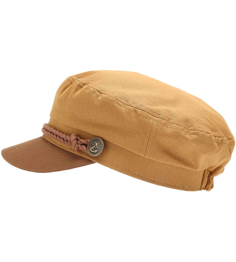 Newsboy Caps Women's 100% Cotton Mariner Style Greek Fisherman's Sailor Newsboy Hats with Comfort Elastic Back - Tan-brown - ...