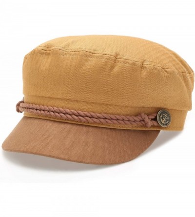 Newsboy Caps Women's 100% Cotton Mariner Style Greek Fisherman's Sailor Newsboy Hats with Comfort Elastic Back - Tan-brown - ...