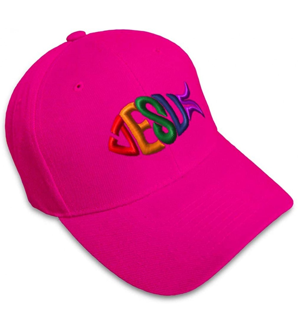 Baseball Caps Custom Baseball Cap Jesus Fish Christian B Embroidery Dad Hats for Men & Women - Hot Pink - C018SDZSXS3 $13.32