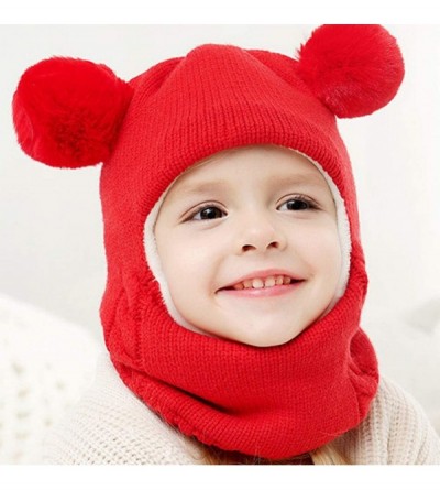 Skullies & Beanies Toddlers Girls Boys Winter Earflap Hood Scarf Shawl Hat Warm Knit Flap Cap Cute Face Cover - Red - CC18LAX...