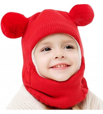 Skullies & Beanies Toddlers Girls Boys Winter Earflap Hood Scarf Shawl Hat Warm Knit Flap Cap Cute Face Cover - Red - CC18LAX...