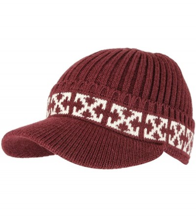 Skullies & Beanies Winter Knit Visor Beanie Hat Baseball Watch Cap CRQ1102 - Wine - C218KGXEHCL $18.86