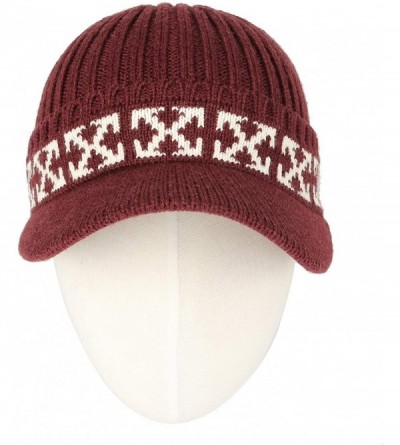 Skullies & Beanies Winter Knit Visor Beanie Hat Baseball Watch Cap CRQ1102 - Wine - C218KGXEHCL $18.86