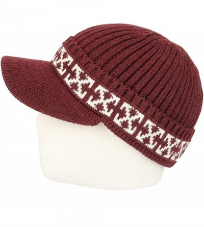 Skullies & Beanies Winter Knit Visor Beanie Hat Baseball Watch Cap CRQ1102 - Wine - C218KGXEHCL $18.86